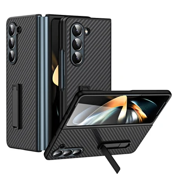 За Samsung Galaxy Z Fold 5 Калъф Шарнирная Поставка От Въглеродни Влакна Fold 4 3 устойчив на удари Твърд PC Титуляр От Арамидни Влакна Калъф За вашия Телефон