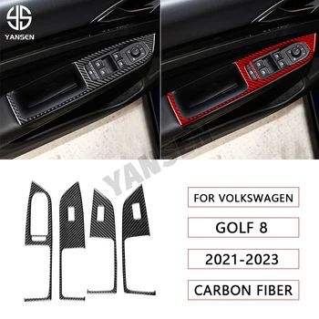 За Volkswagen VW Golf 8 2021-2023 Днешно Въглеродни Влакна Автомобилно Стъкло Асансьор Преминете Панел Декор Капак Завърши Етикети Аксесоари