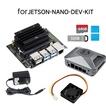 За в jetson Nano 4GB AI Development Board Комплект с Модула + Радиатор + Калъф + Вентилатор + 32G U-диск + 64G SD карта + захранващ Адаптер