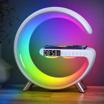 Интелигентен led нощна светлина за пробуждане на LED RGB Атмосферни Настолна Лампа Умно Мултифункционален Безжично Зарядно Устройство Bluetooth alarm clock