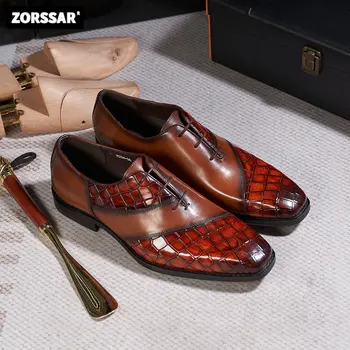 Италиански мъжки бизнес модела обувки са ръчна изработка от естествена кожа, дишащи, в британския стил, модни цветни официални обувки-oxfords, мъжки