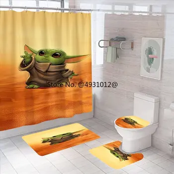 Карикатура Дисни 2023, 3D принт, дете Йод, водоустойчив детска завеса за душ, подложка за баня, капака на тоалетната чиния, полиестер, завеси за душ