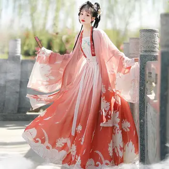 Китай Hanfu дамски древната традиционна женска карнавальная облекло Hanfu за cosplay, оранжево-син костюм Hanfu плюс размера на китайски hanfu