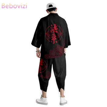 Костюм в китайски стил, големи размери 6XL 5XL, японски жилетка, дамски дрехи мъжки за cosplay, юката, кимона харадзюку + панталони, комплекти