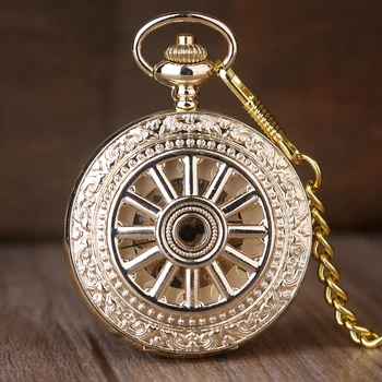 Луксозни механични джобен часовник със златен диск в стил steampunk, модерен джентълмен колие, аксесоар за кулон, подарък часовник