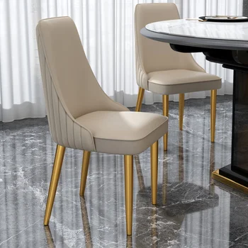Модерен лек луксозен стол за хранене, стол за домашно ресторант, кожен стол за маникюр от неръждаема стомана, козметично стол