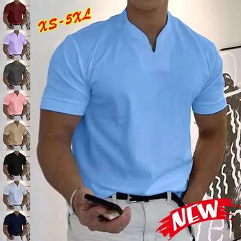 Модерна мъжка риза с къси ръкави, с V-образно деколте и къси ръкави, однотонная бързосъхнеща, впитывающая пот удобна тениска, риза за голф, спортен топ