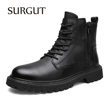 Мъжки обувки SURGUT от естествена кожа, водоустойчив чрез шнурове с цип, мъжки есенни и зимни работни обувки за мъже, нескользящая нова мъжки обувки
