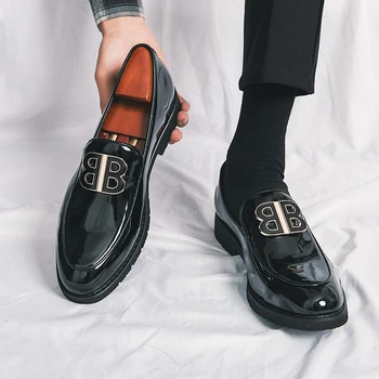 Нови черни лоферы, мъжки обувки от лачена кожа, дишаща однотонная ежедневни обувки без закопчалка, безплатна доставка, размер 38-45