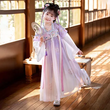 Новите китайски рокля Hanfu, лятна рокля за момичета, имитирующее ежедневното рокля епохата на династията Тан Слънцето, древното бебешка рокля с бродерия