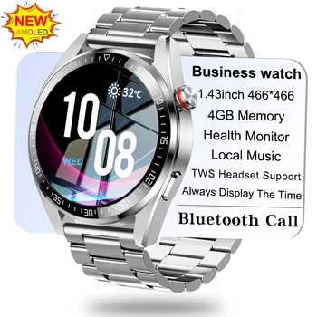 Новите смарт часовници с екран 466*466 AMOLED, които се показват винаги време, часовник за гласови повиквания чрез Bluetooth, 4 GB Локална музика, Мъжки Умен часовник, Дамски