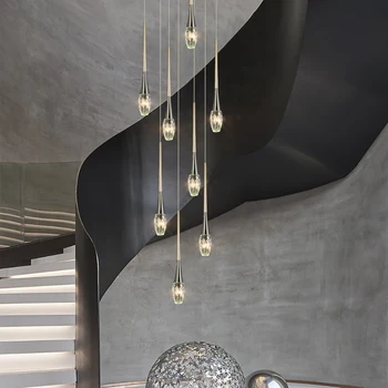 Новият кристален полилей модерен окачен лампа в мезонет, декорация на хола, висок изложбена зала, стълбищна полилей