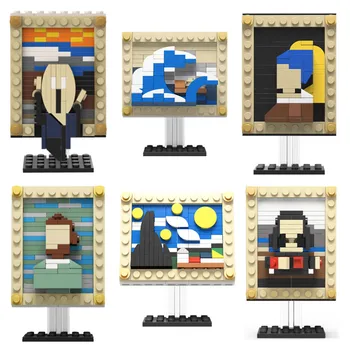 Пикселова тухли MOC, известната картина, мини-строителни блокове, Мона Лиза-на Звездното небе-Портрети, Творчески занаяти, съвместими с марки