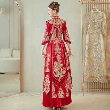 Сватбена рокля с бродерия на финикс в китайски стил, дамски източна облекло за наздравици, традиционен чонсам, модерни четката, Ципао