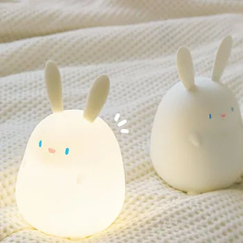 Сензорен скъпа нощна светлина със заек, силиконови затемняемые USB-акумулаторна хронометражные лампи, cartoony нощна светлина със заек под формата на животински за дете, подарък за дете