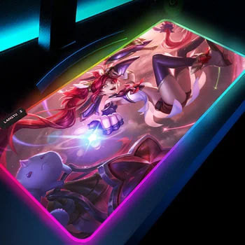 Симпатична жива рыжеволосая момиче RGB подложка за мишка геймърска герой в League of Legends с подсветка Подложка за мишка с светящимся настолен мат Led подложка за мишка