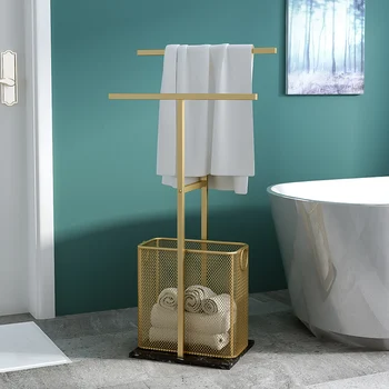 Скандинавска закачалка за баня, луксозни подови закачалка за кърпи с коша за мръсно бельо закачалка за кърпи без перфорация