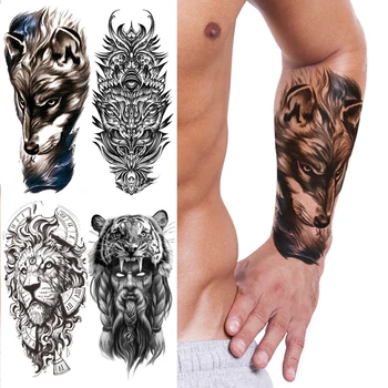 татуировка на ръката мъжете момче секси черна временна водоустойчив татуировка вълк, тигър цар лъв разплод татуировка дизайн боди-арт татуировки вода