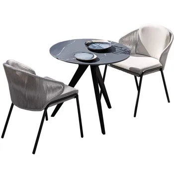 Уличен оплетена маса и стол от въже, мебели за отдих, маса от ратан, комбинирана мебели
