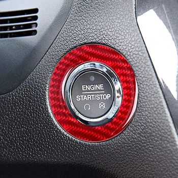 Червен бутон за стартиране на автомобила от въглеродни влакна, пръстен за промяна на капака, панел, декоративни стикер за вътрешни аксесоари за автомобил на Ford Explorer