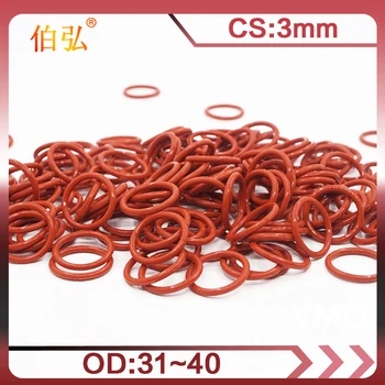 Червено силиконово о-пръстен, 5 бр./лот, силикон/VMQ OD31/32/34/35/36/38/39/40* гумени о-пръстен, с дебелина 3 мм, ленти, халки, за миене